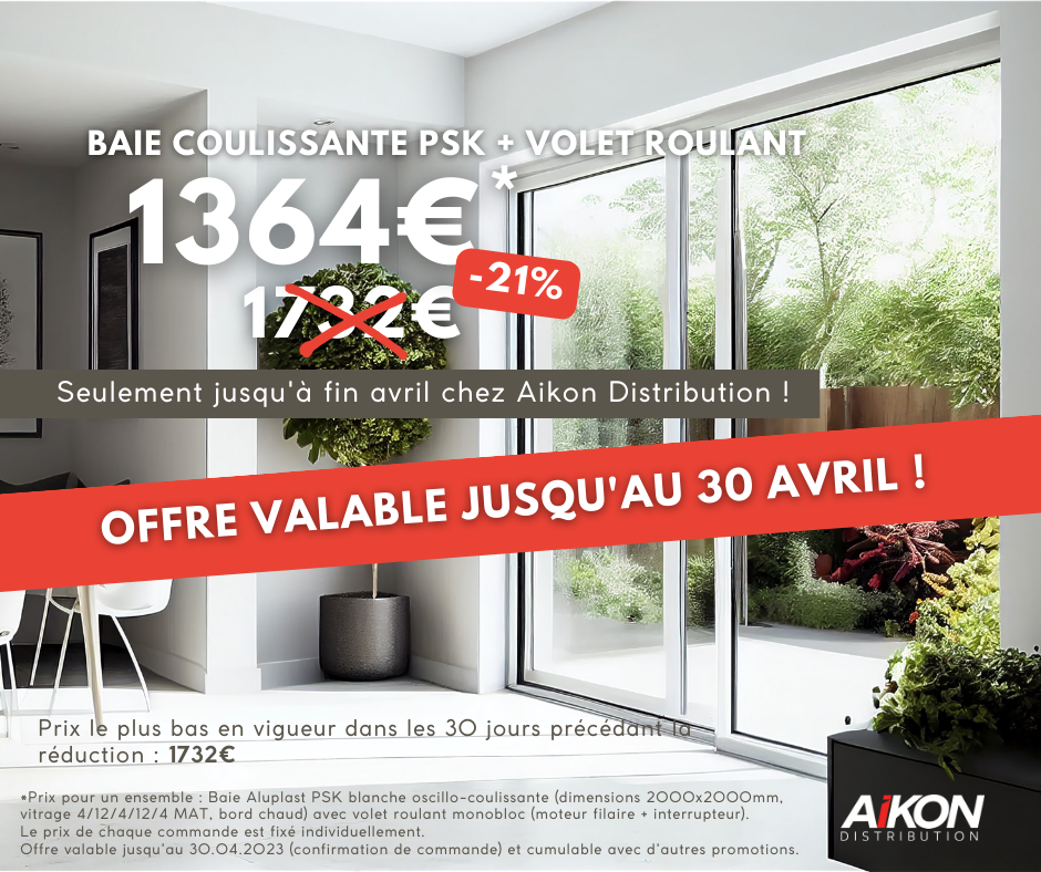 BAIE COULISSANTE PSK + VOLET ROULANT - 1364€ seulement jusqu'à fin mars !